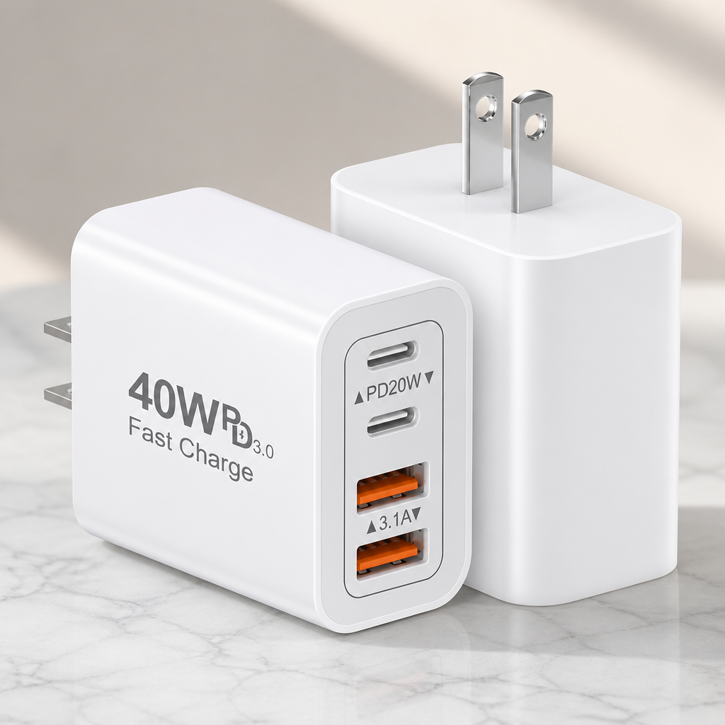 [2-Pack] 40W USB C Charger Cube, Wall Plug Fast Charging Block, 4-Port PD+QC Power Adapter Multiport Brick Type C Box for iPhone 17/16/15/14/13/12/11/Pro Max/XS/XR/8/7, Tablets, Samsung