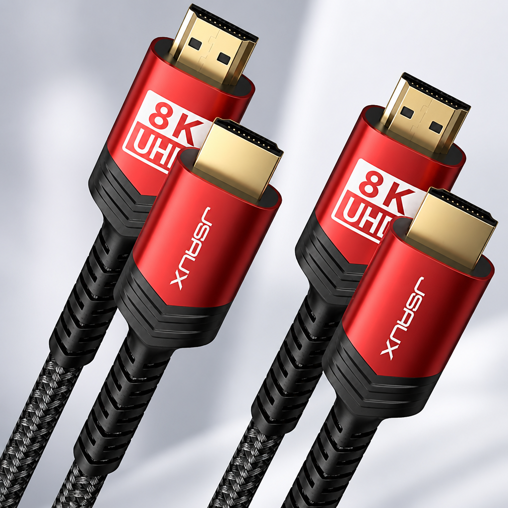 8K HDMI Cable 2.1 2 Pack 6ft, JSAUX 48Gbps Ultra High Speed HDMI Cable Braided Cord (4K@144Hz, 4K@120Hz, 8K@60Hz) HDCP 2.2&2.3 HDR 10 eARC ARC, Compatible with Switch 2/PS5/Laptop/Monitor/HDTV/-Red