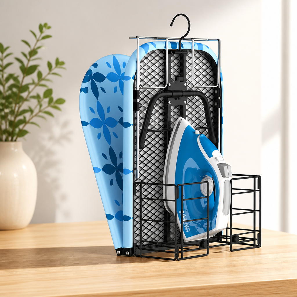 Small Ironing Board Tabletop with Iron Holder, Foldable Mini Iron Board with Iron Rest, Hook for Wall/Door Hanging, Dirt & Heat Resistant Cover, Portable for Home Apartment Travel Laundry Room Sewing