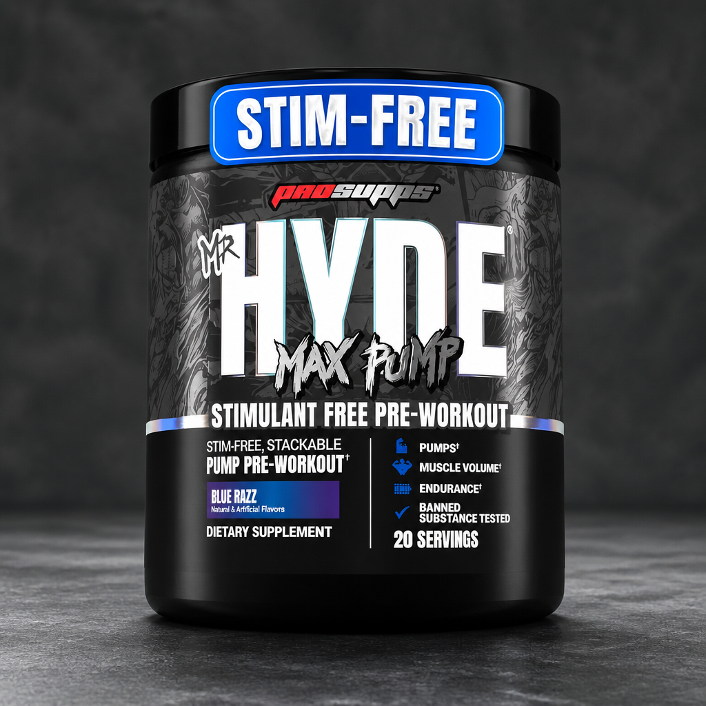 ProSupps Mr. Hyde Max Pump Pre Workout Powder - Stim-Free Preworkout Supports Blood Flow, Muscle Volume & Endurance - Caffeine-Free Nitric Oxide Gym & Fitness Supplements (Blue Razz, 20 Servings)