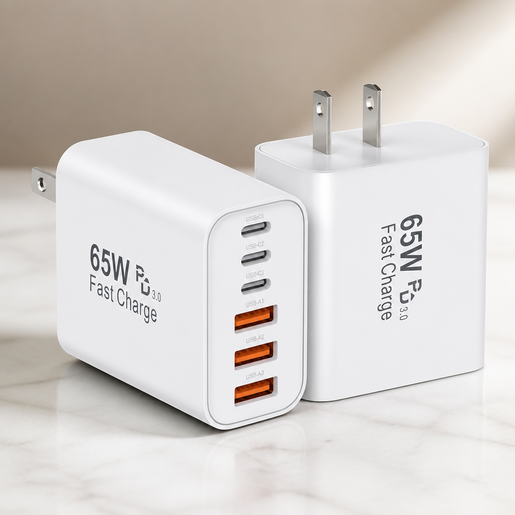 USB C Fast Charger Block, 65W USBC Wall Charger Plug, 2Pack 6-Port Type C Phone Charging Cubes Power Adapter Multiport Brick for iPhone 17/16/15/14/13/12/11/Pro Max/Plus/Air, iPad mini/Pro,Galaxy S25