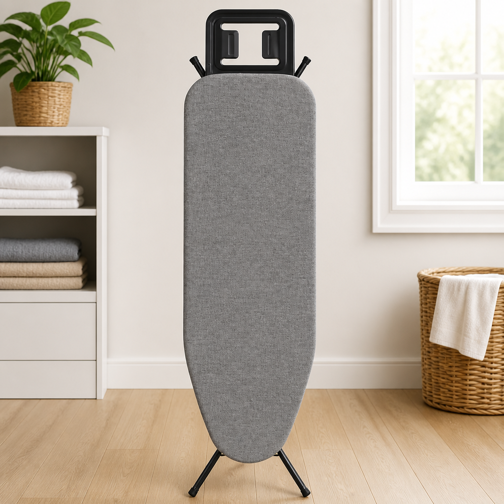 Bartnelli by Rorets Ironing Board Made in Europe | Iron Board with 4 Layered Cover & Pad, Height Adjustable up to 36" Features A Safety Iron Rest, 4 Steel Legs, for Laundry Room or Dorm Use (43x13)